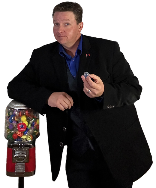 Las Vegas Magician Jeff Jenson with Gum ball machine